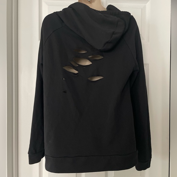 Black Distressed Cut Out Hoodie Set - Picture 4 of 6